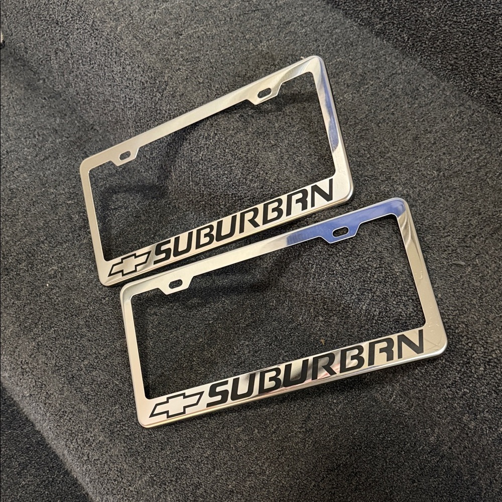 Chevy Chevrolet Suburban Silver License Plate Frame Set